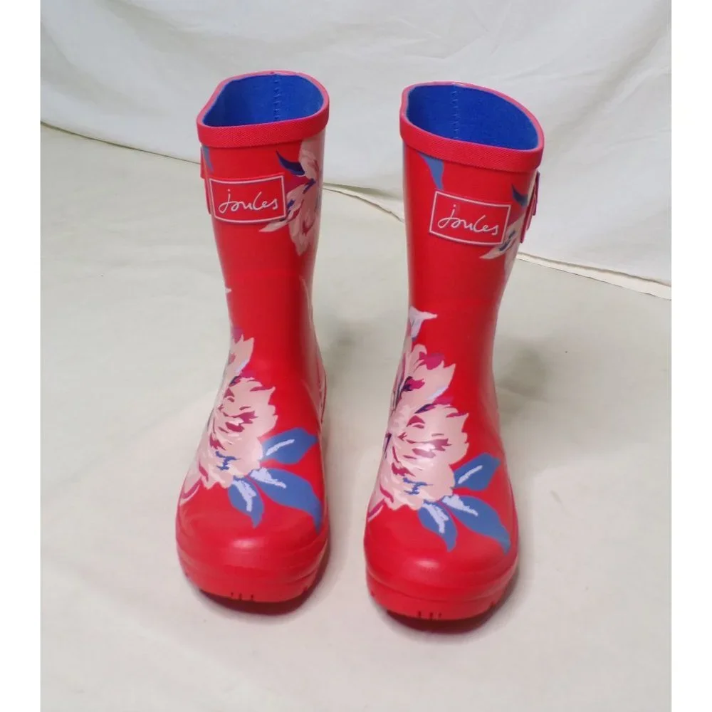 JOULES Molly Welly Mid-Height Red Floral Rubber Rain Boots 6 NEW - Picture 3 of 10